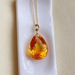 Classic design Inlaid Faceted orange-yellow Crystal Droplet Large Pendant necklace Simplicity clavicle chain engagement Jewelry