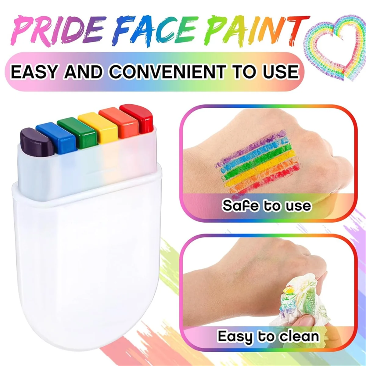 Rainbow Face Paint Pride Face Body Paint Kit Rainbow Makeup Stick for Celebrations Cosplay Birthday Makeup Supplies B