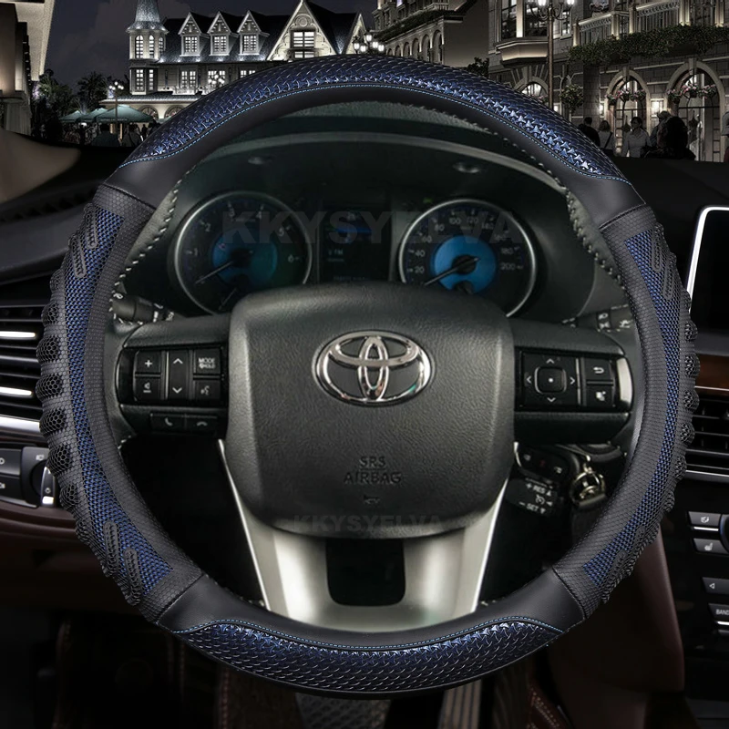 Carbon Fibre Leather Car Steering Wheel Cover For Toyota Fortuner 2016-2019 2021 2022 Hilux 2015-2019 2020 2022 Auto Accessories
