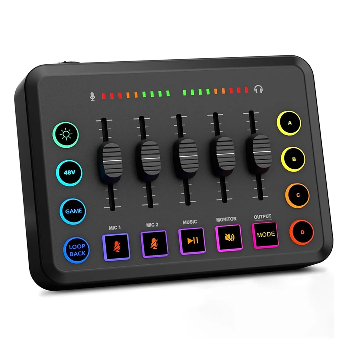 Gaming Audio Mixer, Streaming RGB PC Mixer with XLR Microphone Interface, Volume Fader, 48V Phantom Power for Podcast