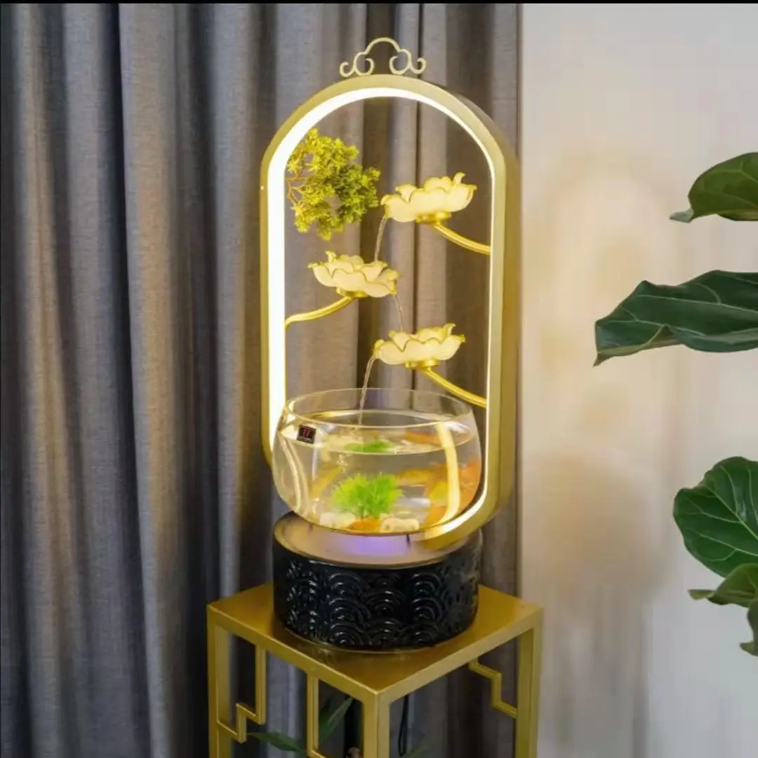 Tabletop Water Fountain with Fish Tank LED Light Zen Style Home Decor Humidifier