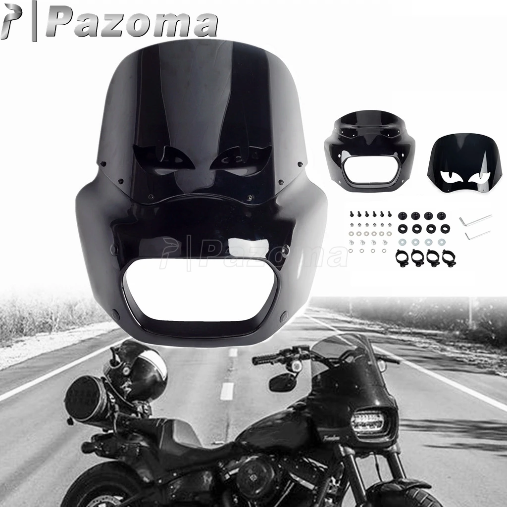 12 inch Club Style Windshield Fairing Kit For Harley Softail Fat Bob FXFB 2018-19 114 FXFBS 2018-2023 Headlight Mask Cowl Cover