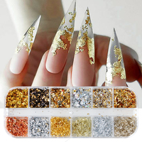 12 Color Gold Foils Gorgeous Nails Glitter Random Aluminum Flakes Paillette Chip Nail Design Shinny Sparkles Nail Art Decoration