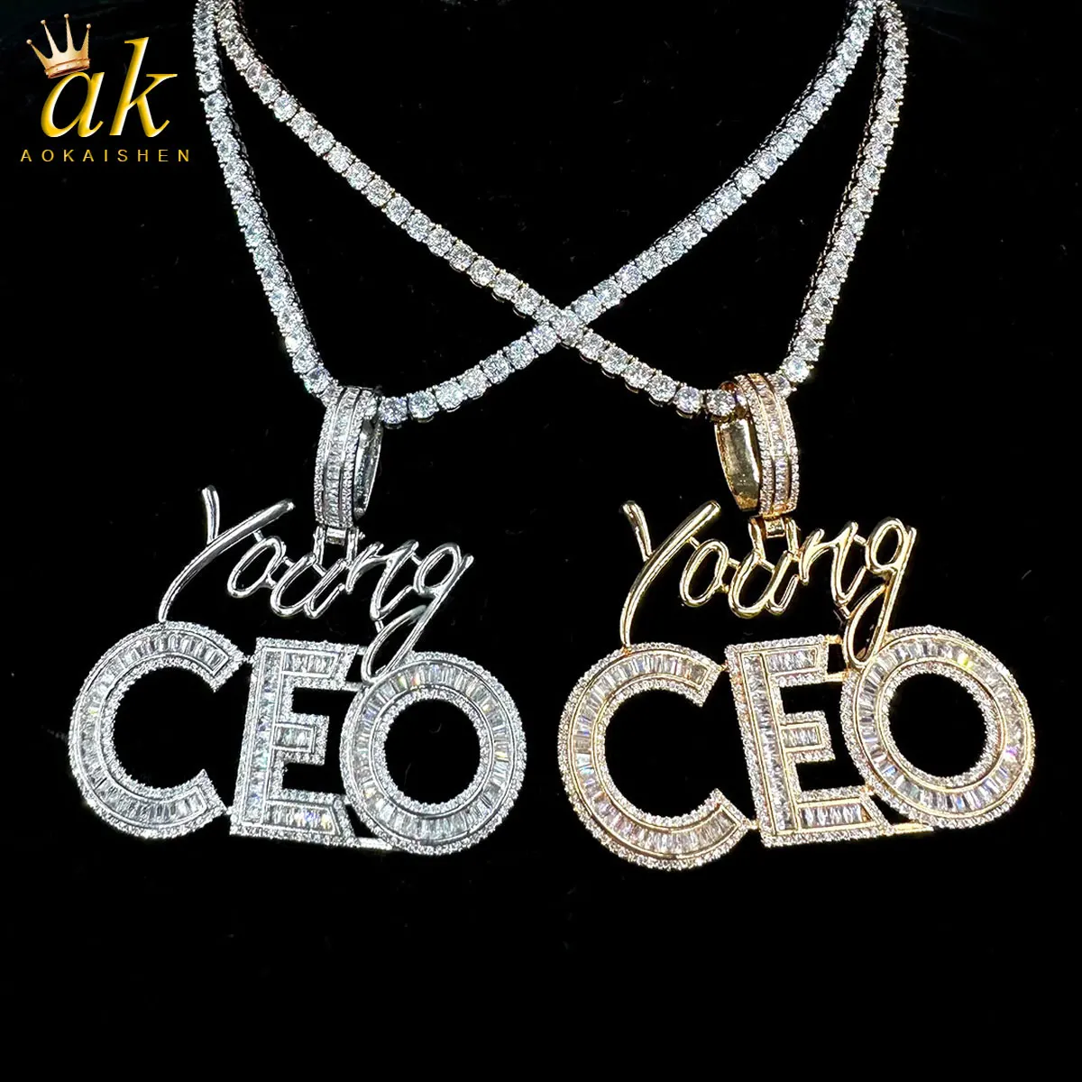 Iced Out Young CEO Necklace for Men High Quality 5A Cubic Zirconia Real Gold Plated Hip Hop Jewelry