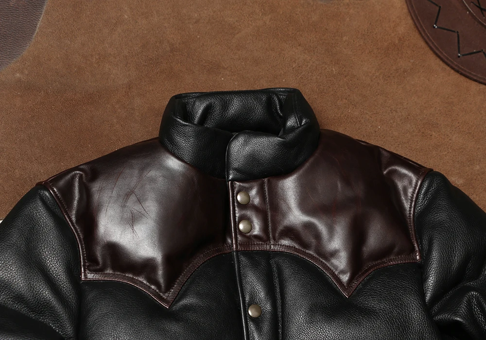 Blunt Razor Winter Extra Thick Leather Down Bread Jacket Men\'s Vintage Leather Jacket Warm Jacket with Cowhide and Duck Down