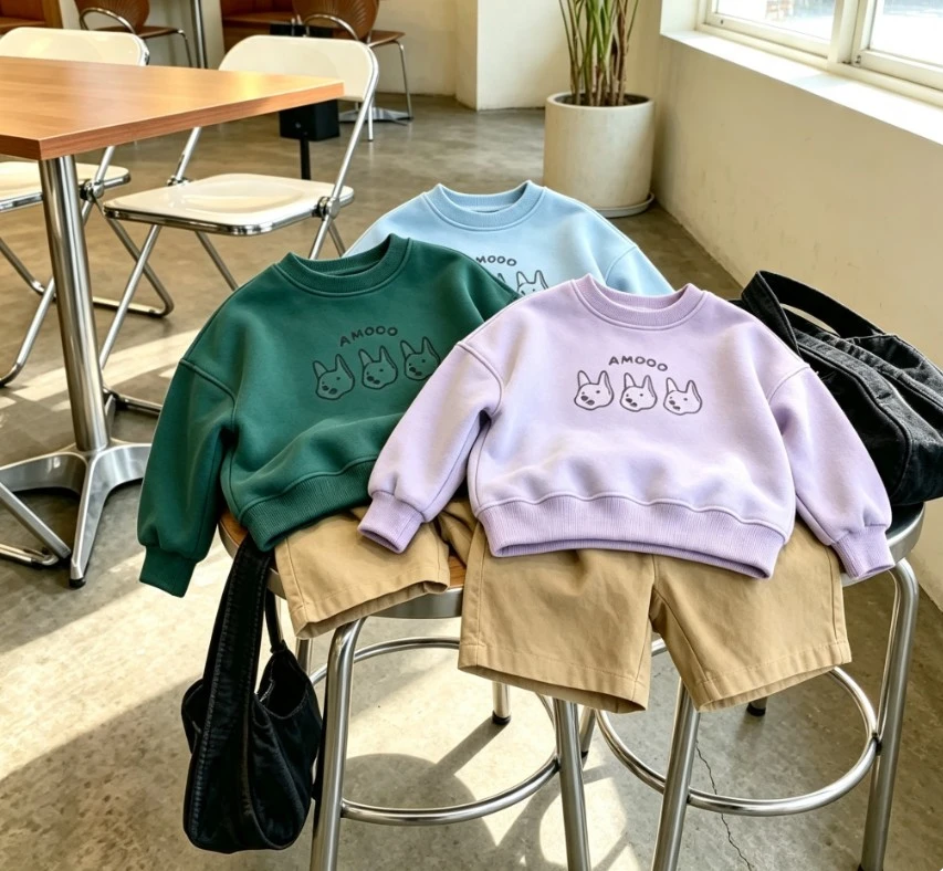 Kids Cartoon Dog Print Sweatshirt Children Crew Neck Long Sleeve Pullover Suitable For Baby Infant 6M-6Y Wear Child Daily Wear