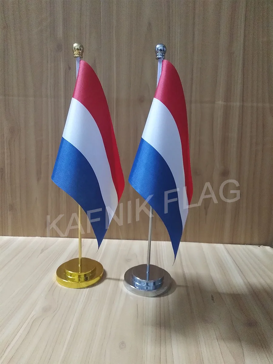 KAFNIK,Netherlands Office table desk flag with gold or silver metal flagpole base 14*21cm country flag