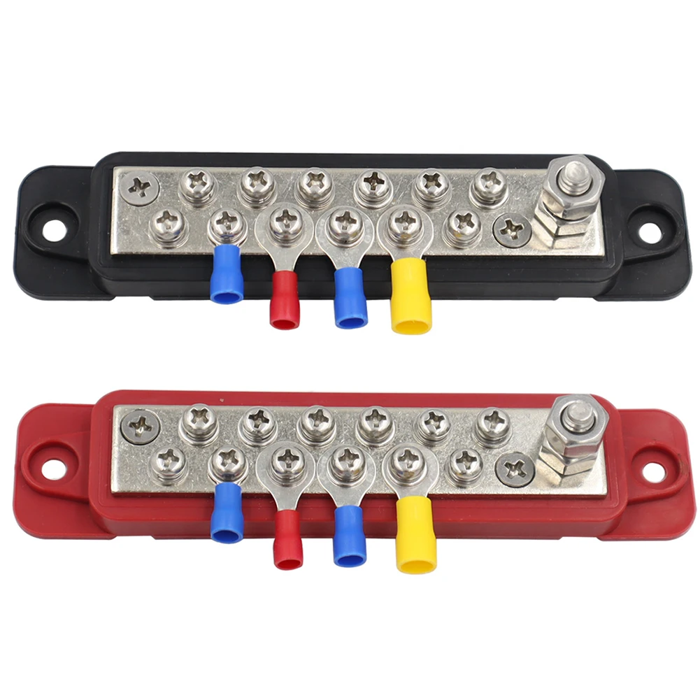 2Pcs Electrical Terminal Block with Cover 48V 180A Marine Bus Bar 12 Terminal Positive Negative Bus Bar for Boat RV Truck Camper