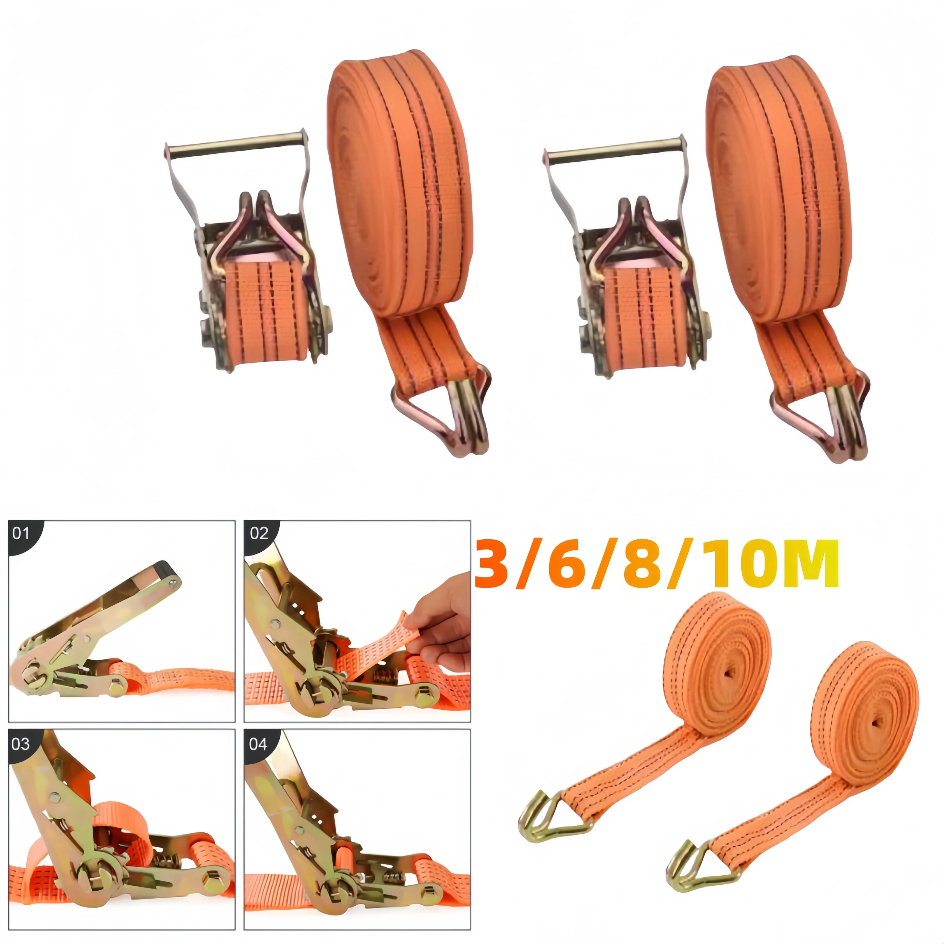 Heavy Duty Ratchet Tie Down Straps 3-10 Meter Double Hook Lashing Belt for Truck Trailer Cargo Securing Transport Binding Safety