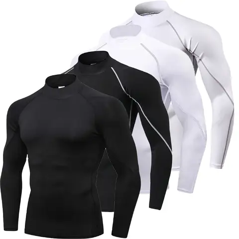 Men's Workout Compression Shirt Quick Dry Running T-shirt Turtleneck Long Sleeve Rash Guard Gym Base Layer Athletic Undershirt
