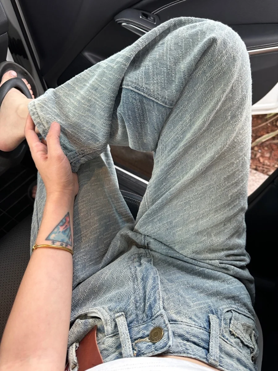 

Женские джинсовые джинсы с американской талией в стиле ретро, лето 2023, новые прямые брюки с высокой талией и широкими штанинами длиной до пола