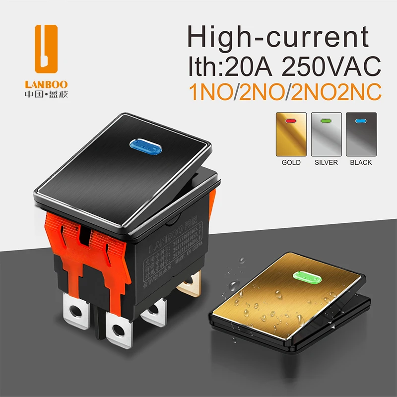 Lanboo 2822 series economical rocker switch on-off 2 position 4pin electrical equipment with led switch 16a 250VAC self-locking
