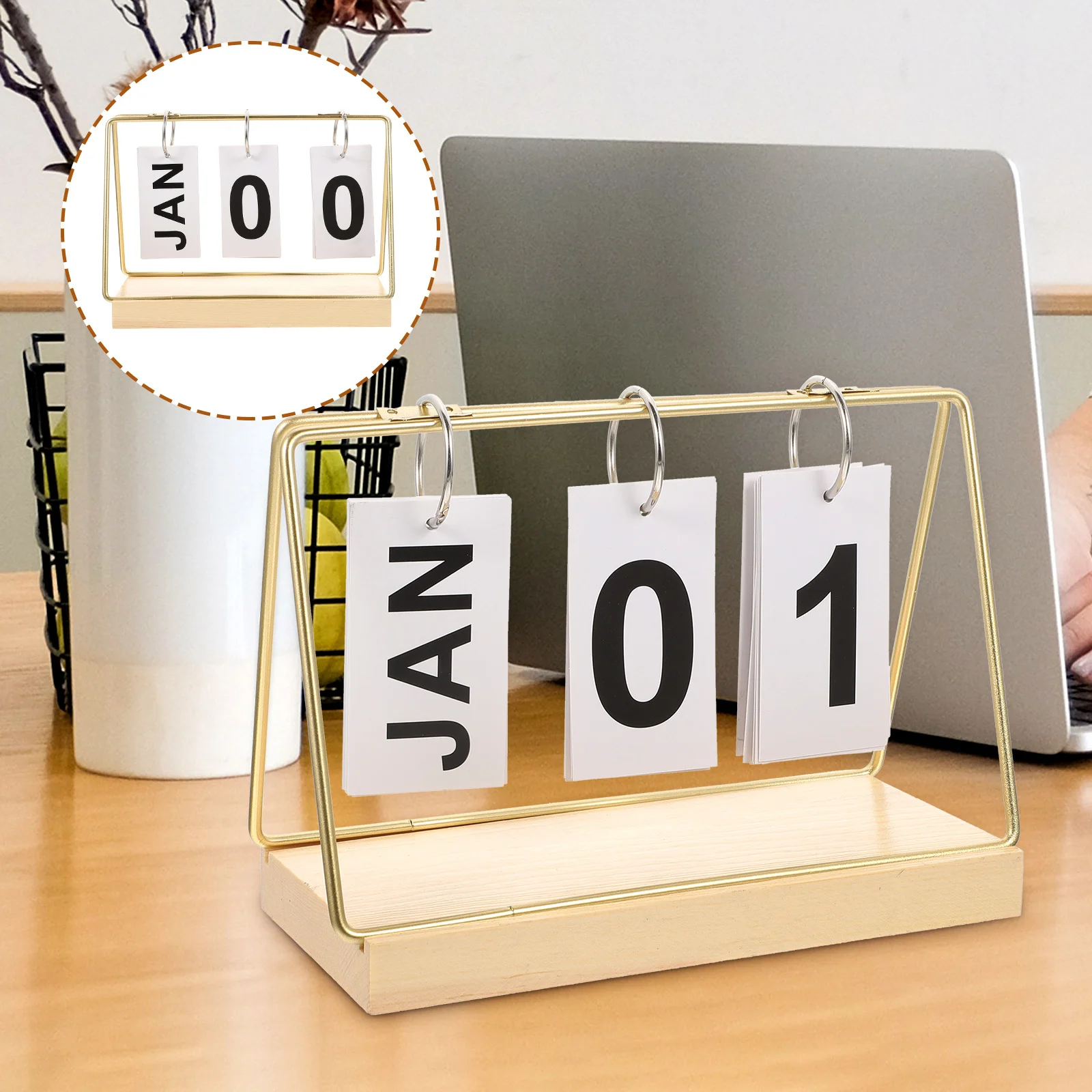 

Decorative Wooden Block Calendar for Desk Office Home Use Easy Manual Turn Compact Size Perfect Gift Memento Tabletop Calendar