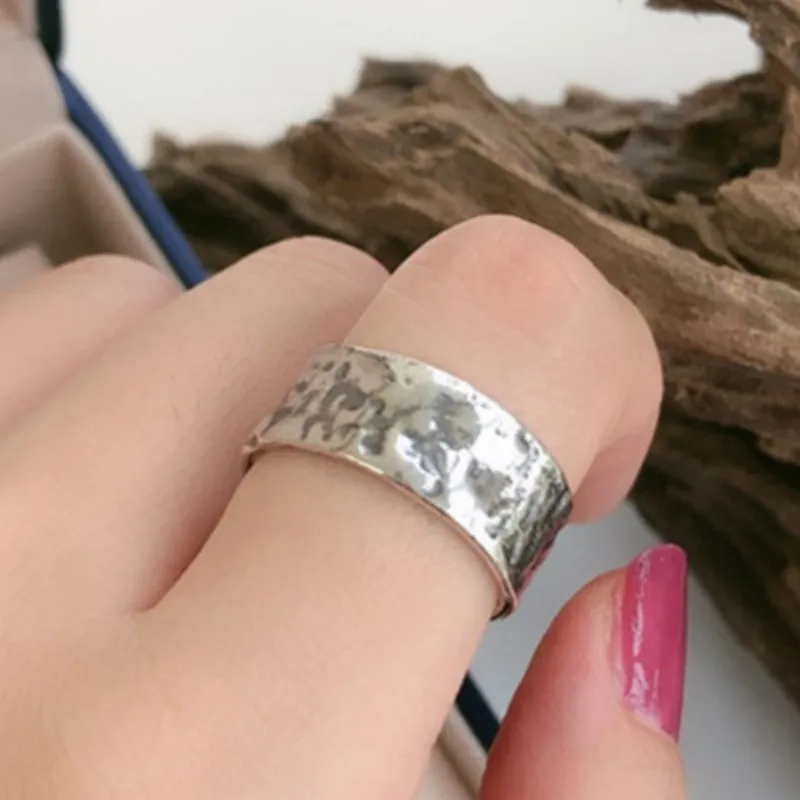 Vintage Concave Convex Chunky Stackable Finger Silver Color Adjustable Rings For Women Handmade Delicate Jewelry Gift