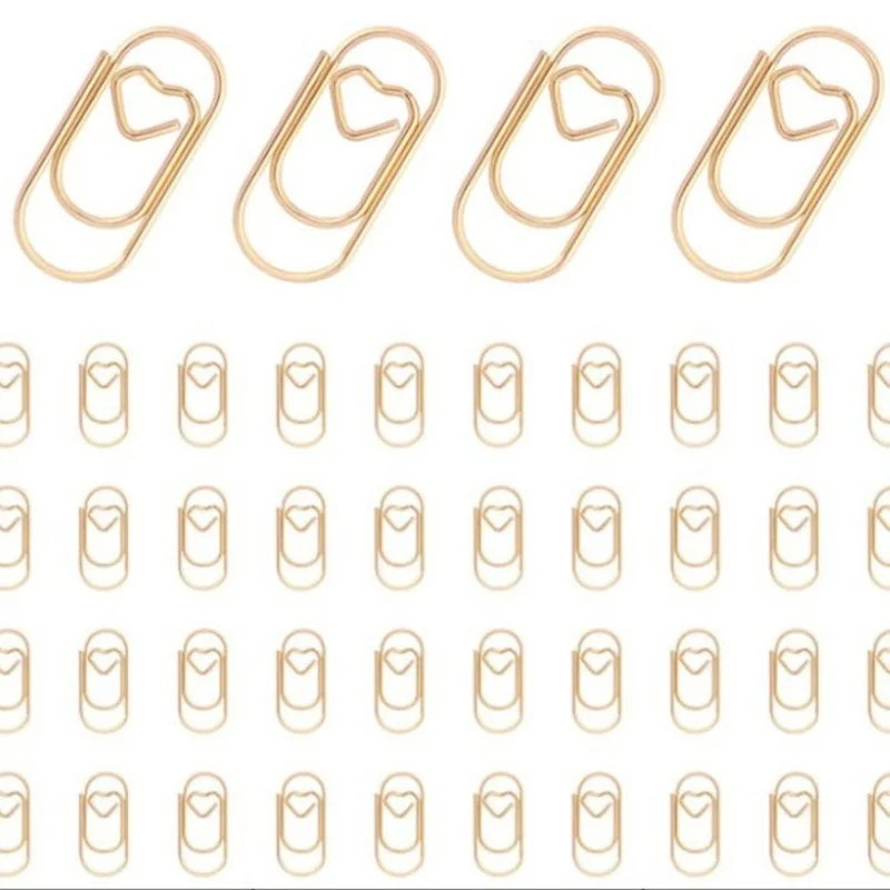 150 pz/borsa Mini Retro Cuore Graffette In Oro Rosa Graffetta Segnalibro Raccoglitore Clip Accessori Per Ufficio Stoccaggio Carta Patchwork Clip