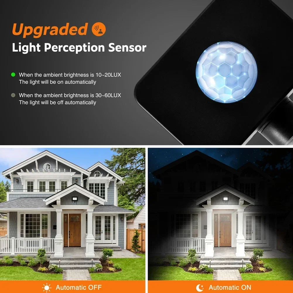 Lampu sorot LED Sensor gerak, lampu dinding luar ruangan lampu putih 50W 30W 20W 10W IP66 tahan air LED untuk taman