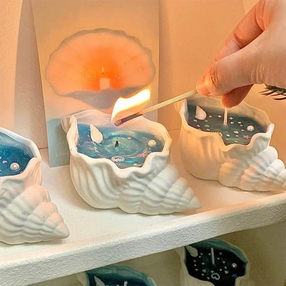Conch Candle Cup Silicone Mold Cute Scallop Starfish Tray Candle Candle Holder Gypsum Cement Resin Clay Mold