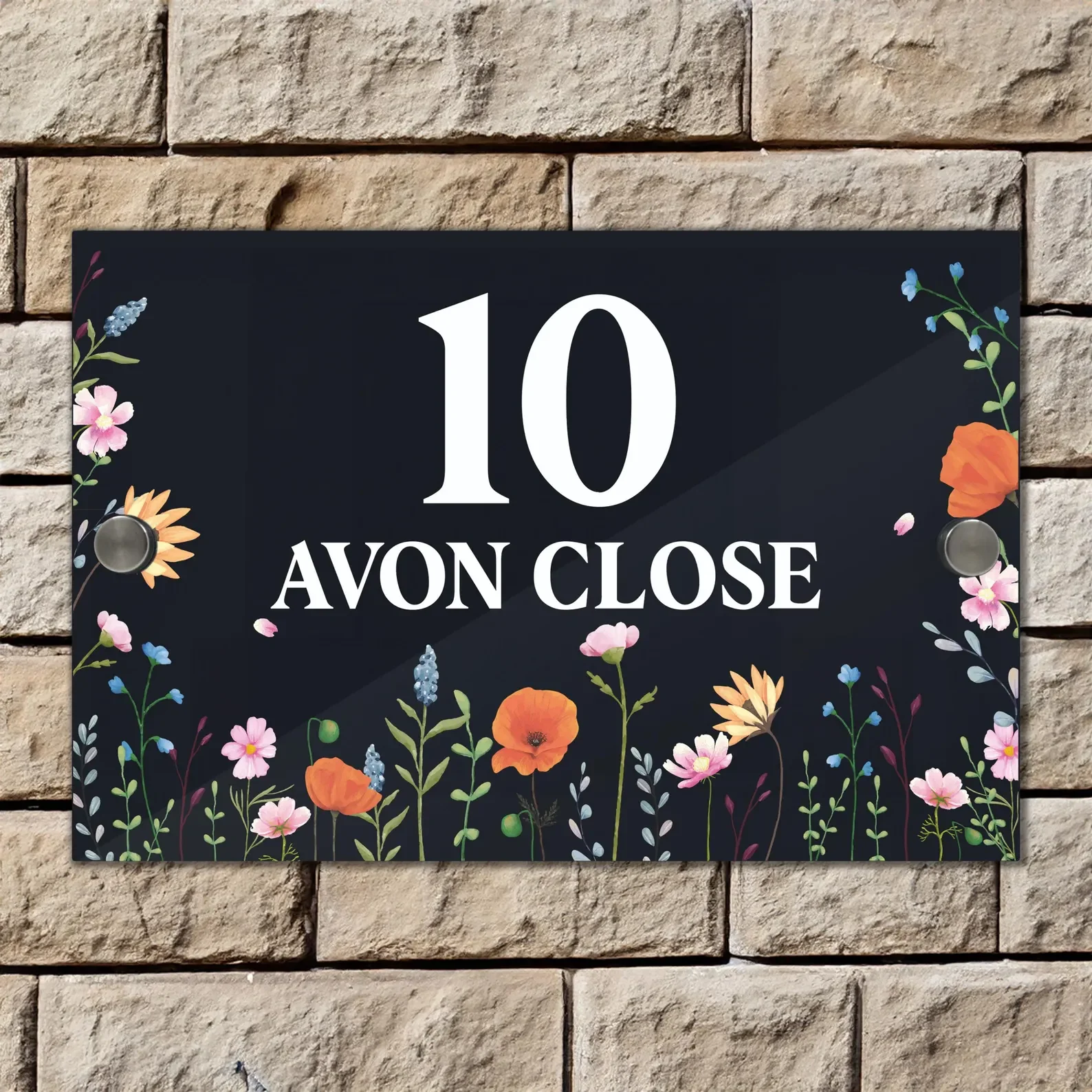 Custom Acrylic Wild Flower Meadow Design House Number Sign Personalized Address Plaque Modern Wall Door Outdoor Name Plate