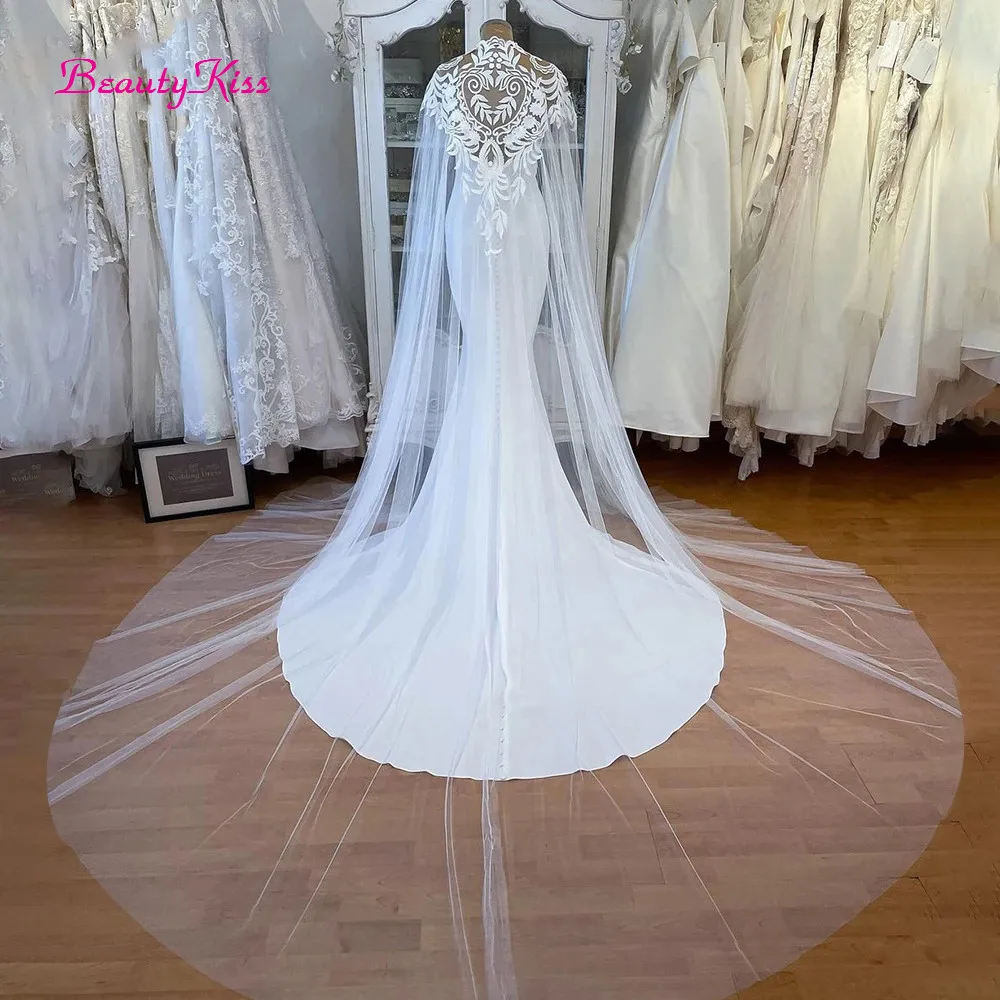Mermaid Lace Wedding Dress with Cape Elegant Sleeveless Wedding Dresses Sweetheart Satin Long Bridal Gowns