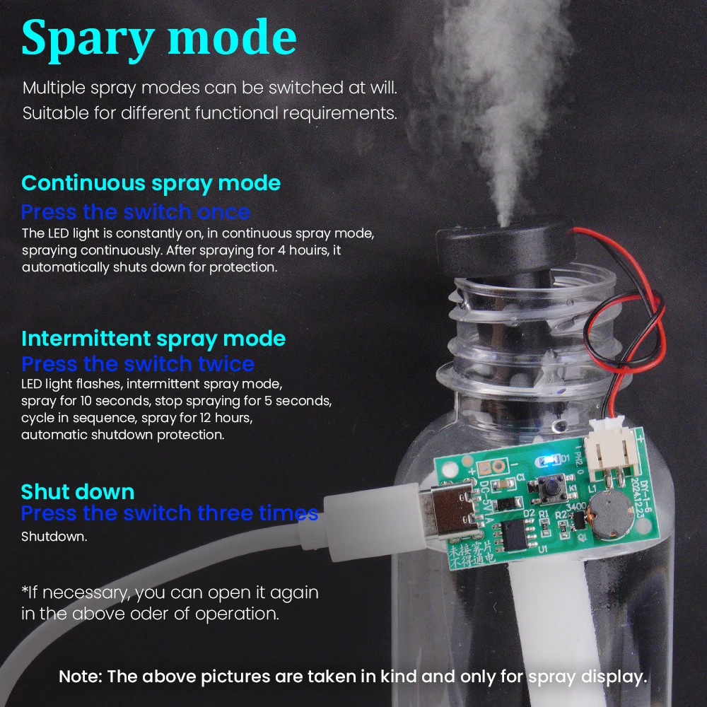 1 Set  Type C USB Mini Humidifier DIY Atomization Module Kits Driver Circuit Board Fogger Film Atomizer Sheet Mini Oscillating