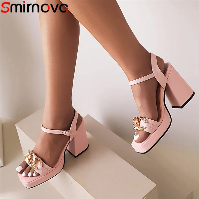 

Smirnova 2022 New Buckle Thick High Heels Platform Shoes Metal Decoration Microfiber Women Sandals Ladies Dress Shoes