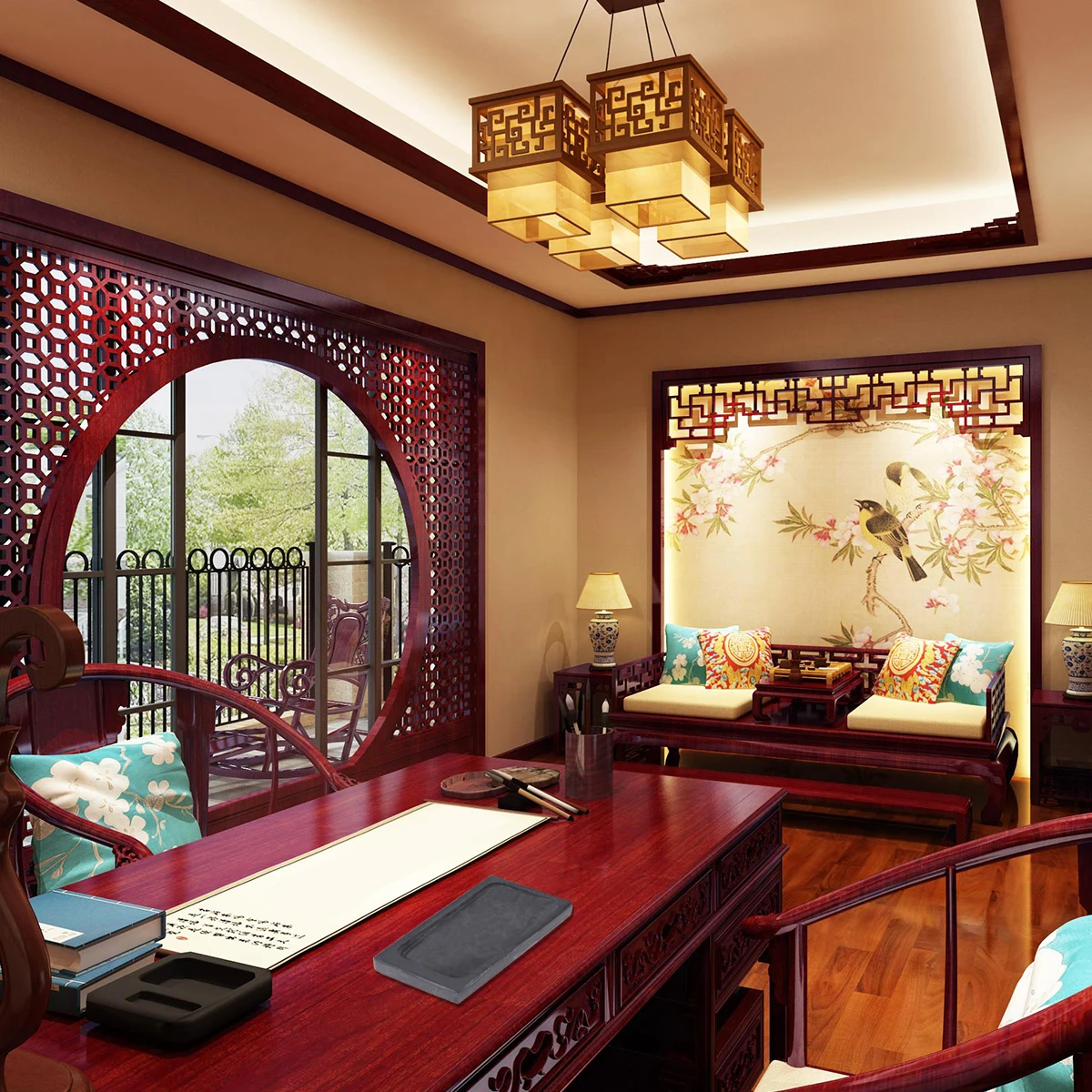 Acessório de caligrafia preta tradicional retangular chinesa de 5 polegadas para estudante com capa