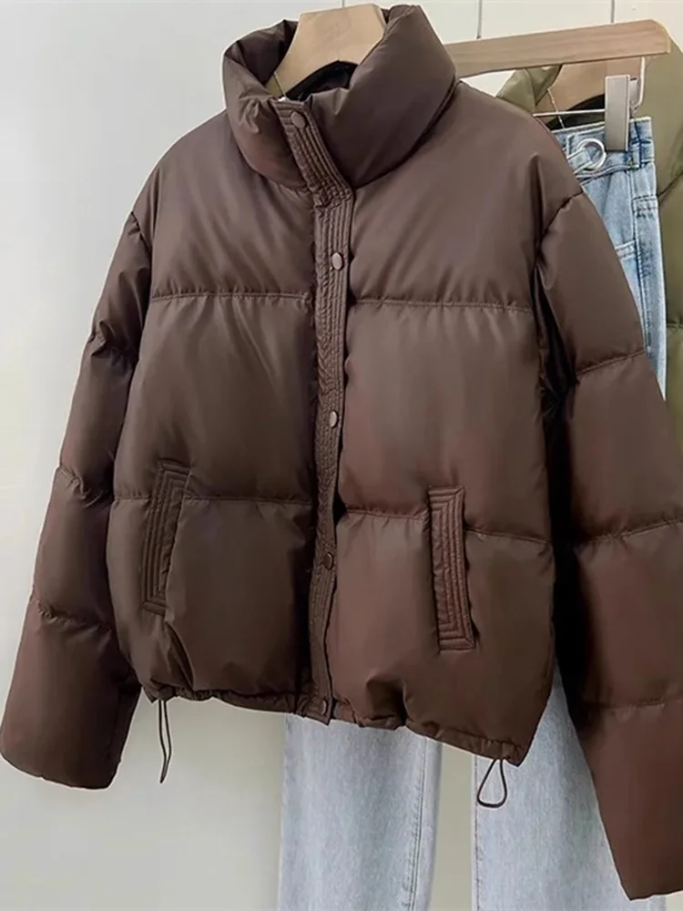 

Женская зимняя куртка из искусственной кожи с воротником-стойкой, на молнии, в корейском стиле, модная, всесезонная, без утепления