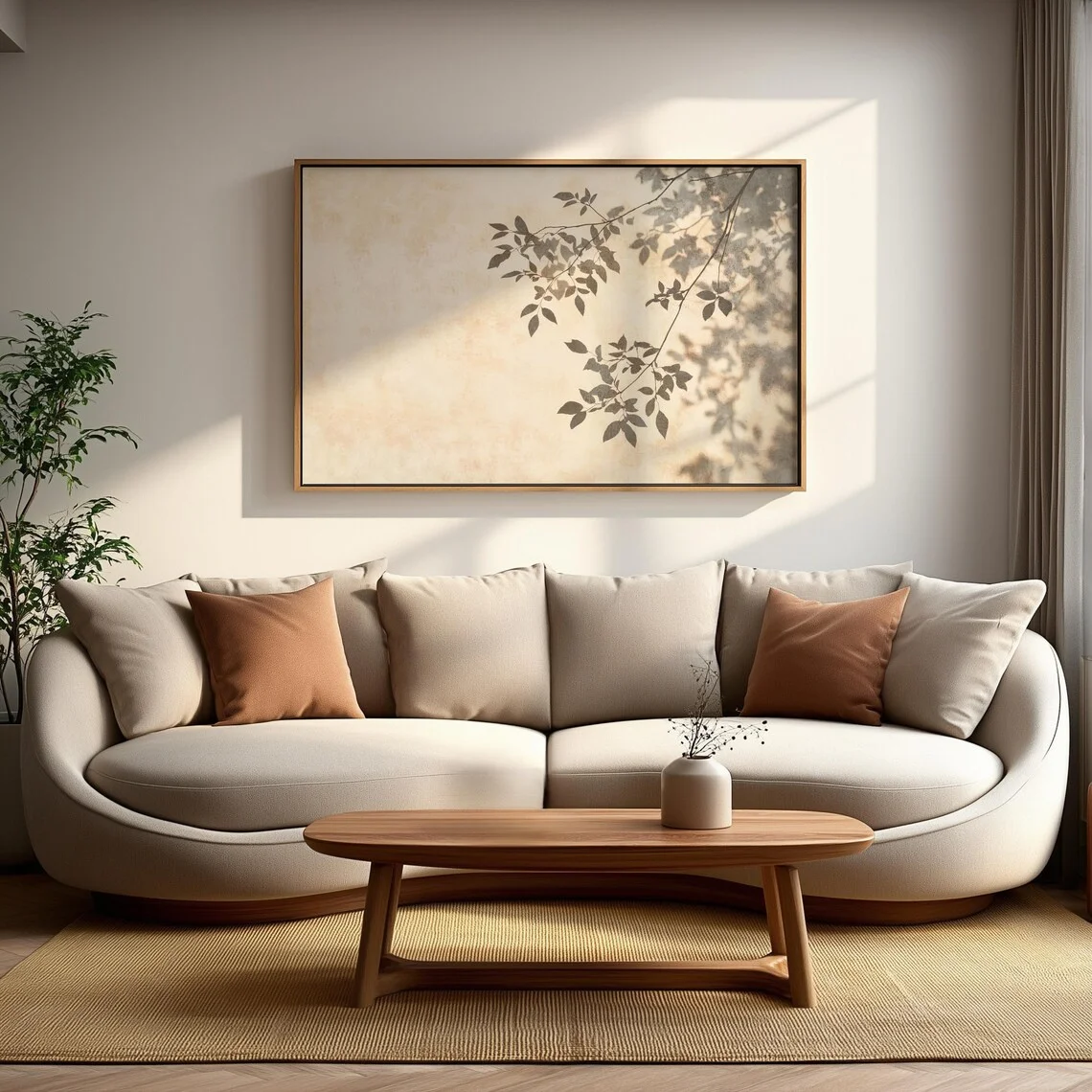 

2D Flat Frameless Minimalist Birch Forest Canvas Wall Art - Modern Neutral Birch Tree Shadow Canvas Prints for Living Room Decor