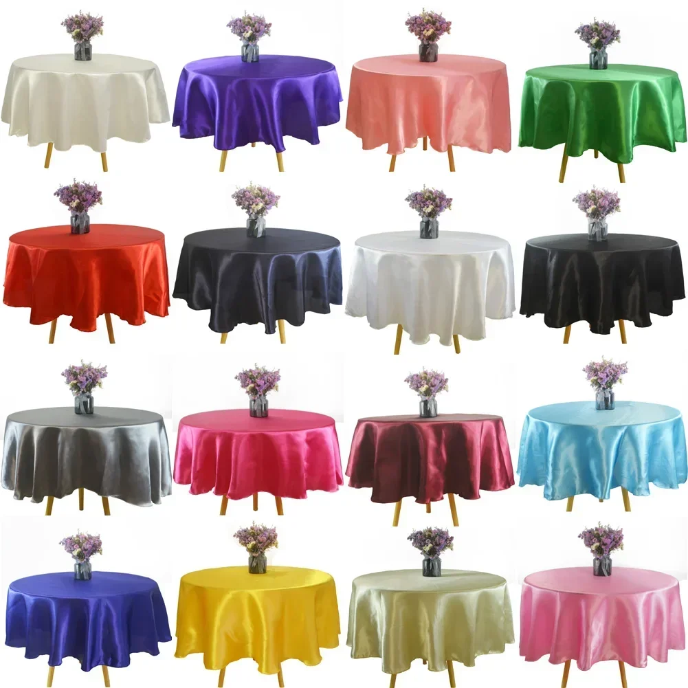 Round Tablecloth Satin Table Cloth For Christmas Home Tablecloths Table Cover Wedding Birthday Baby Shower Party Banquet Overlay