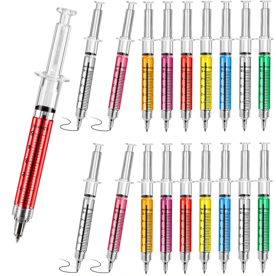 

32Pcs Novelty Cute Syringe Pen Peculiar Shape Lovely Stationery Ballpoint Pen Automatic Refillable Ballpen Bullet