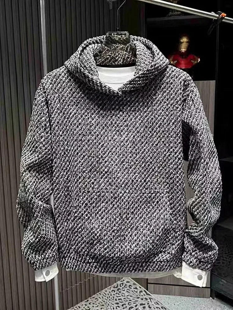 Autumn Winter Knitted Heavyweight Trendy Hoodie Men's Fleece Loose Fashionable Versatile Couple Overhead Shirt Casual Style