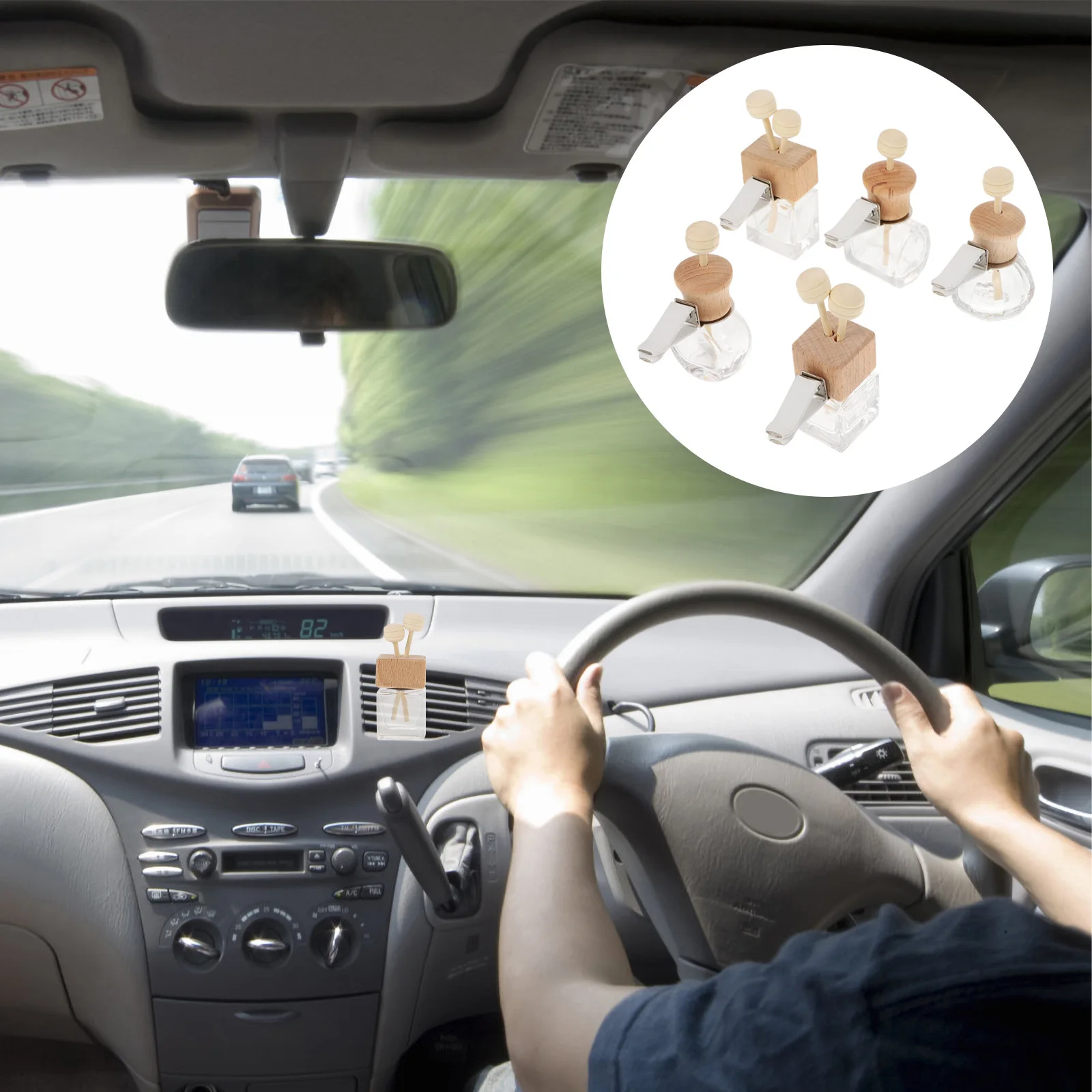

5Pcs Automotive Air Vent Perfume Bottles Wooden Lid Rotatable Small Glass Diffuser Car Essential Oil Bottle Fragrance Container