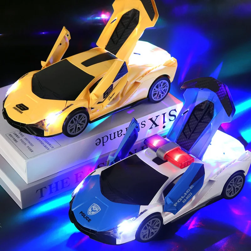 Carro de corrida elétrico da polícia das crianças deformação universal da roda com luz da música, presente do brinquedo dos esportes do carro elétrico dos meninos