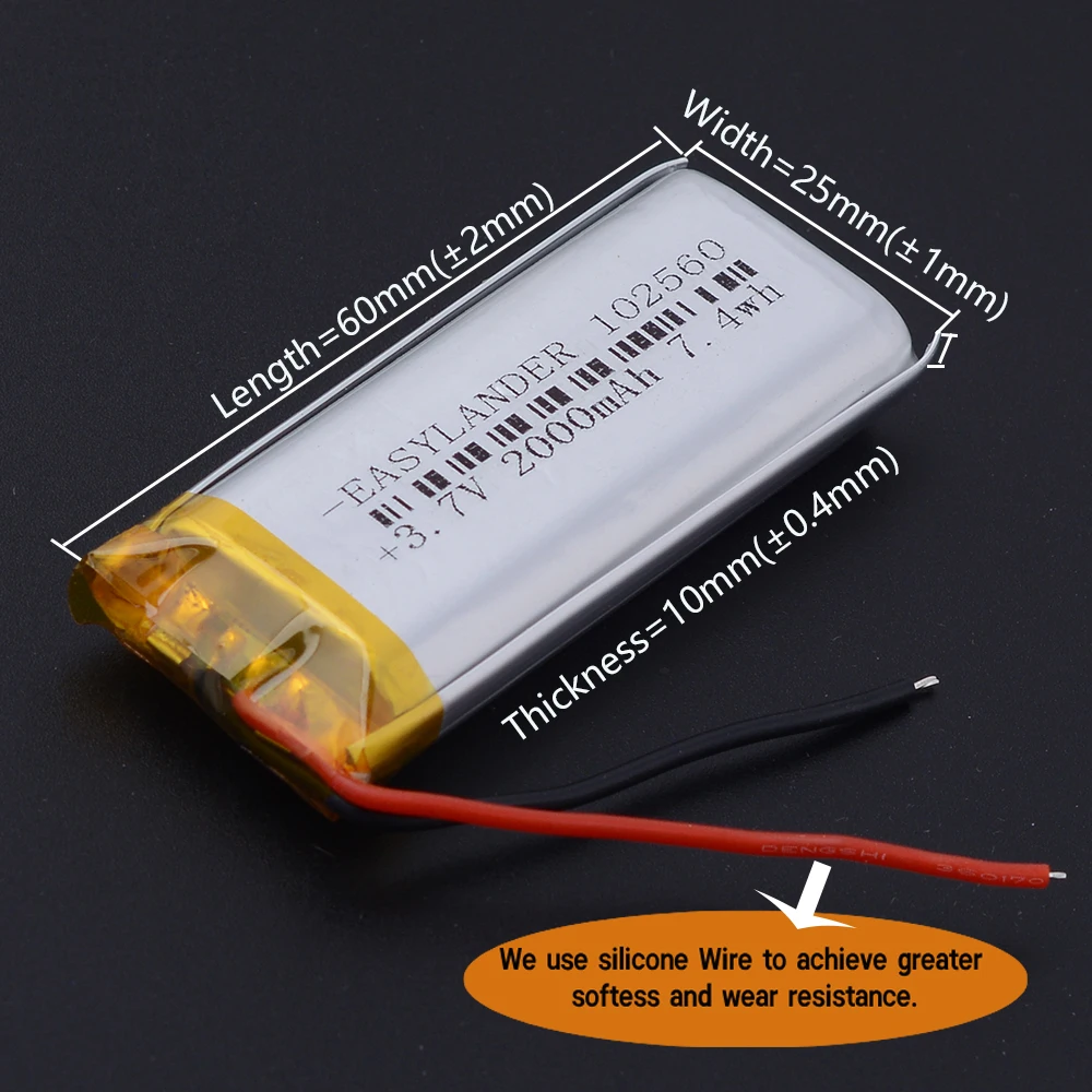 SH 1.0mm JST 1.25mm  PH2.0mm  ZH1.5mm XH 2.54mm 3.7V 2000mAh 102560 Lithium Polymer Li-Po li ion Rechargeable Battery cells