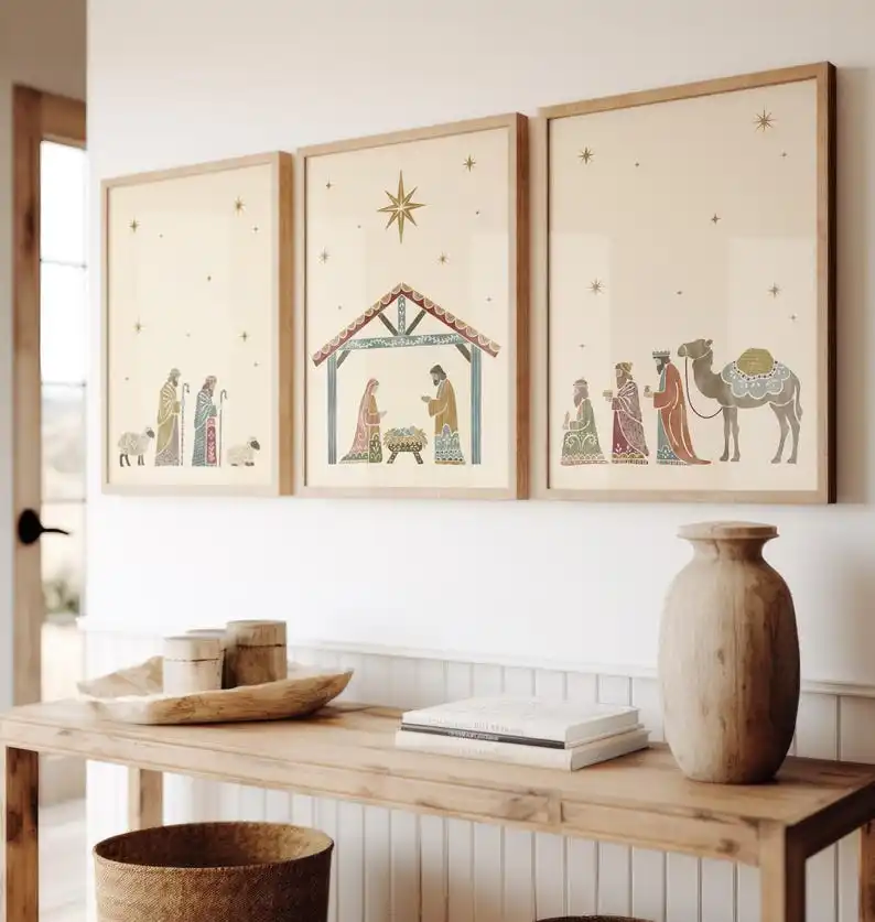 1/3pcs Whimsical Nativity Scene Canvas Print Colorful Christian Religious Easter Wall Art Poster Pictures for Modern Home Decor