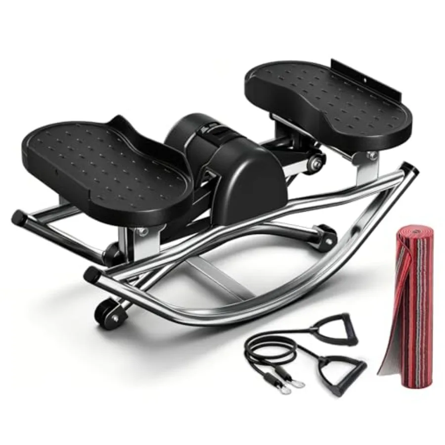 

Low-Impact Rocking Steppers for Exercise at Home with Digital Display and Resistance Bands and Non-Slip Mat Equipment for Senio