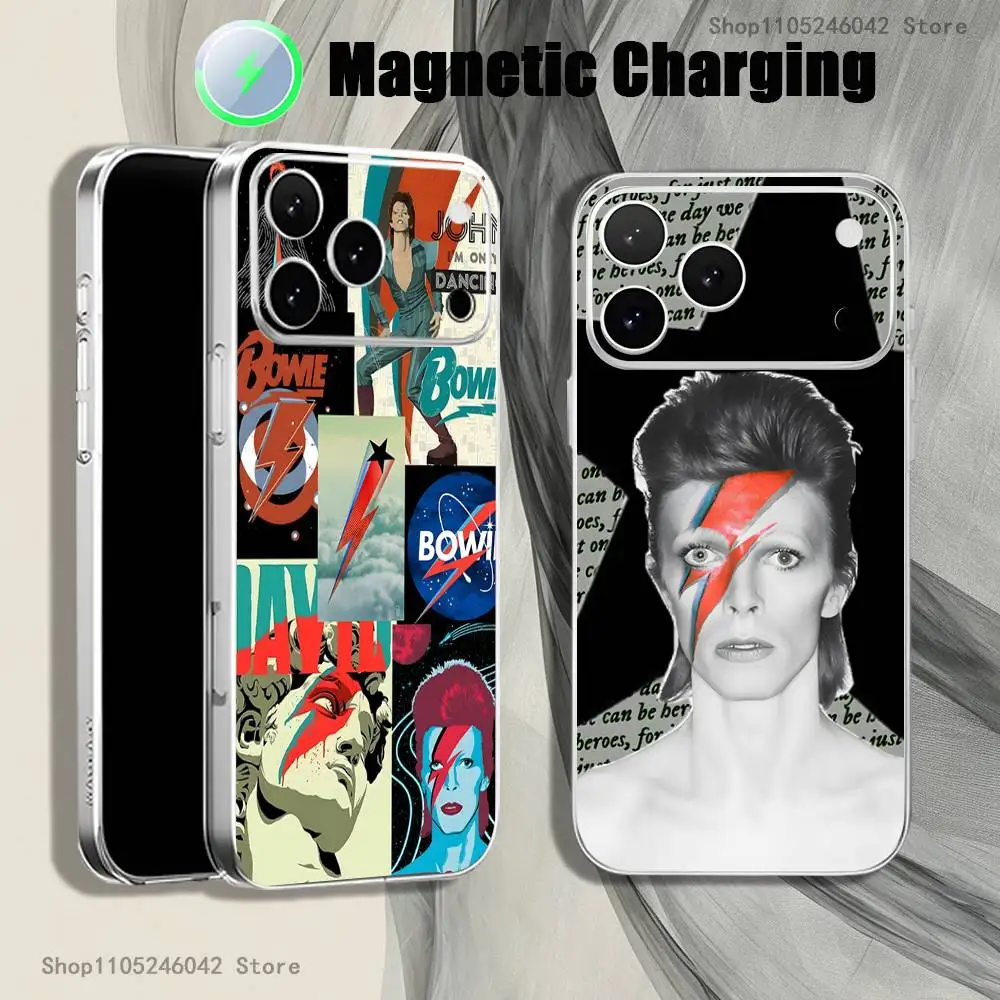 

D-David Cool B-bowie Magnetic Wireless Charging Transparent White Phone Case For iPhone 17,16,15,14,13,12,11,Pro,Max,Plus