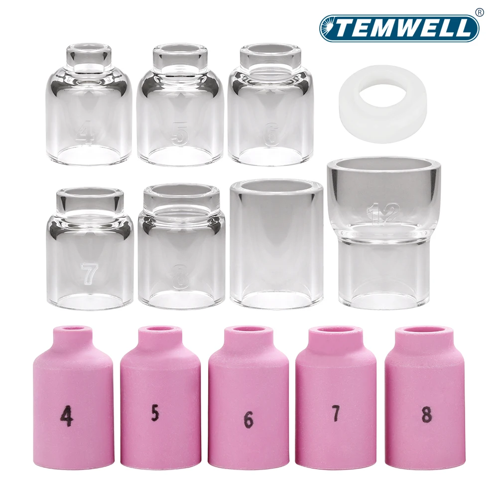 Imagem -05 - Temwell-tig Soldagem Tocha Kit Copo Cerâmico Tampa do Anel do Bocal Lente de Gás Vidro Wp17 18 26 Soldagem Acessórios Conjunto de Ferramentas 41 Pcs