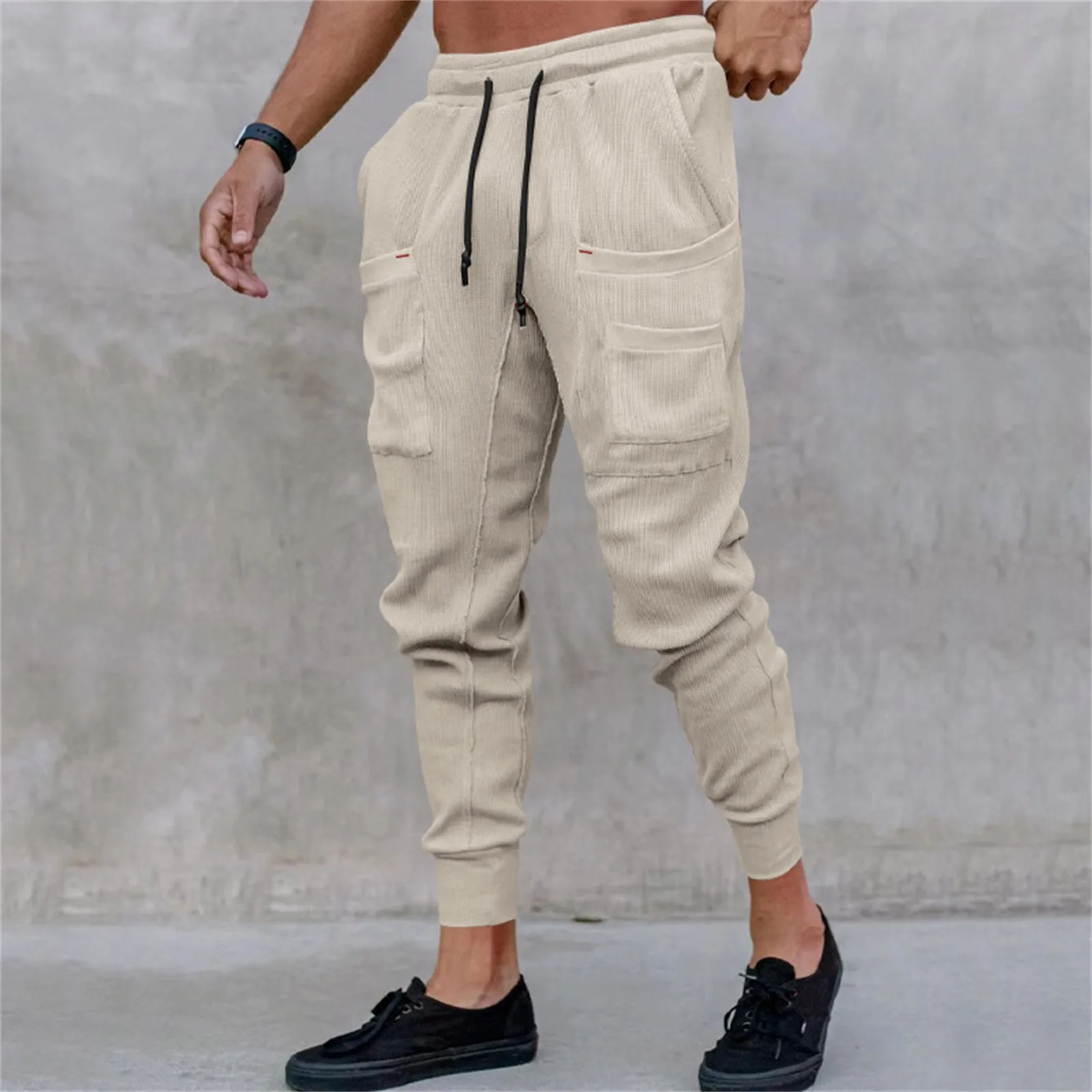 New Men's Casual Pants Elastic Waist Cotton Multi Pocket Solid Color Pants Cargo Pants Jogging Pants Fitness Pants