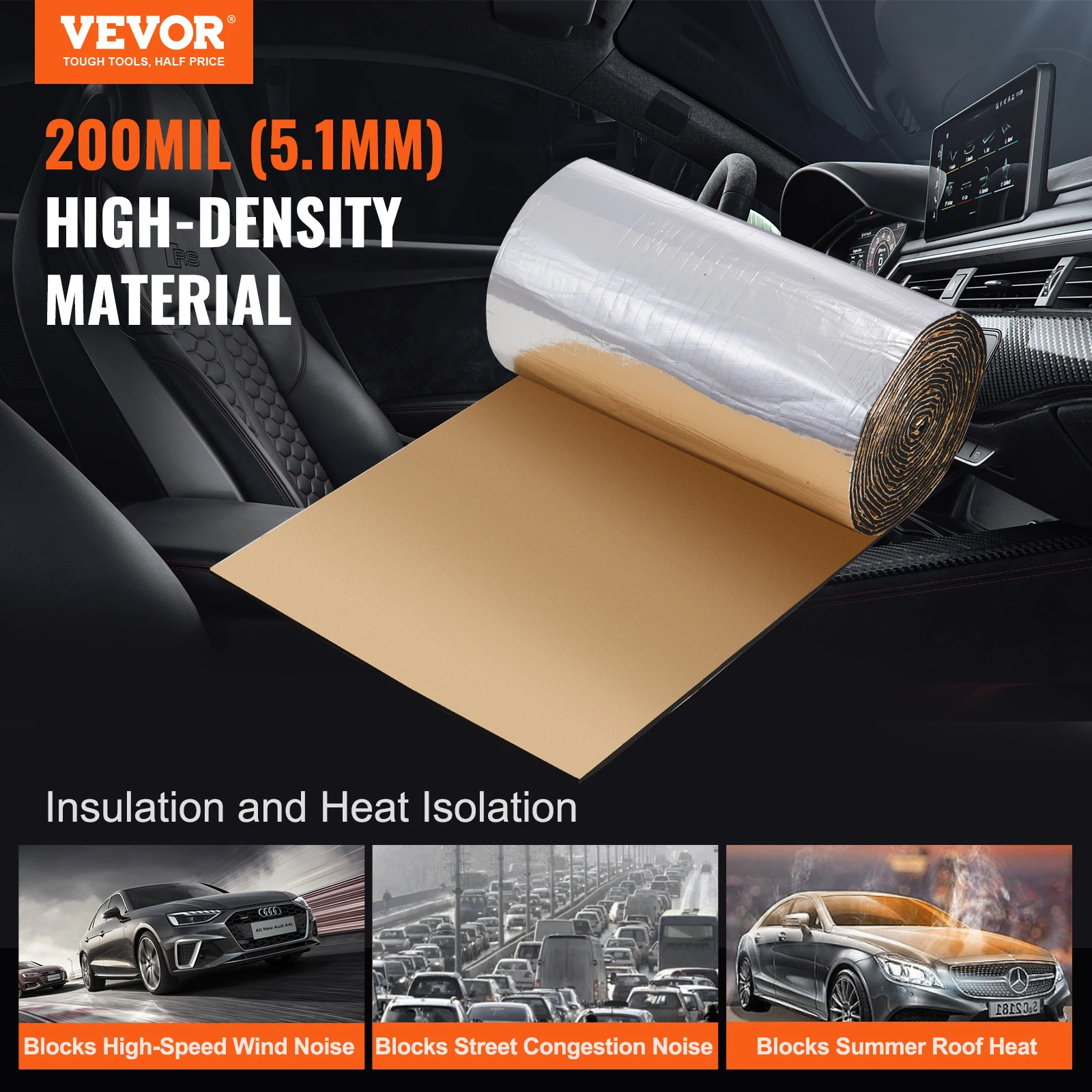 VEVOR Car Sound Deadening Mat 200 mil 36 sqft  High Density Foam Sound Deadener Material & Heat Barrier Double Layer Waterproof