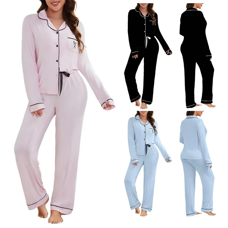 

Women's Autumn Winter Modal Pajama Set Long Sleeve Long Pants Cardigan Stylish Loungewear Comfortable XL Size Turn Down Collar