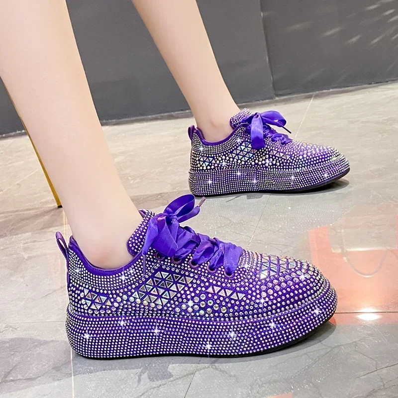 SyfIyno New Lolita Platform Shoes Woman Autumn Silver black Rhinestones Thick-soled Shining Crystal Sneakers Trend Casual Shoes