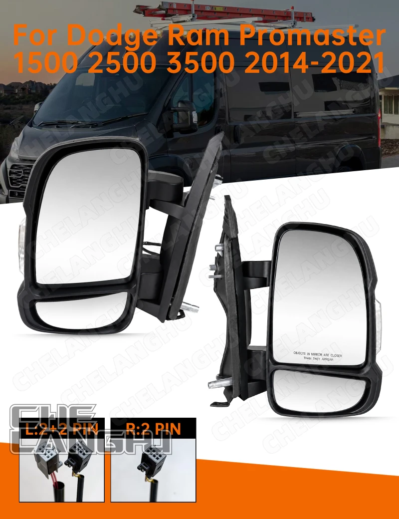 Cristal de espejo retrovisor izquierdo 2+2 PIN para Fiat Ducato / Peugeot Boxer 2006-2018 / Conjunto de espejo retrovisor derecho 2 PIN para Ram Promaster