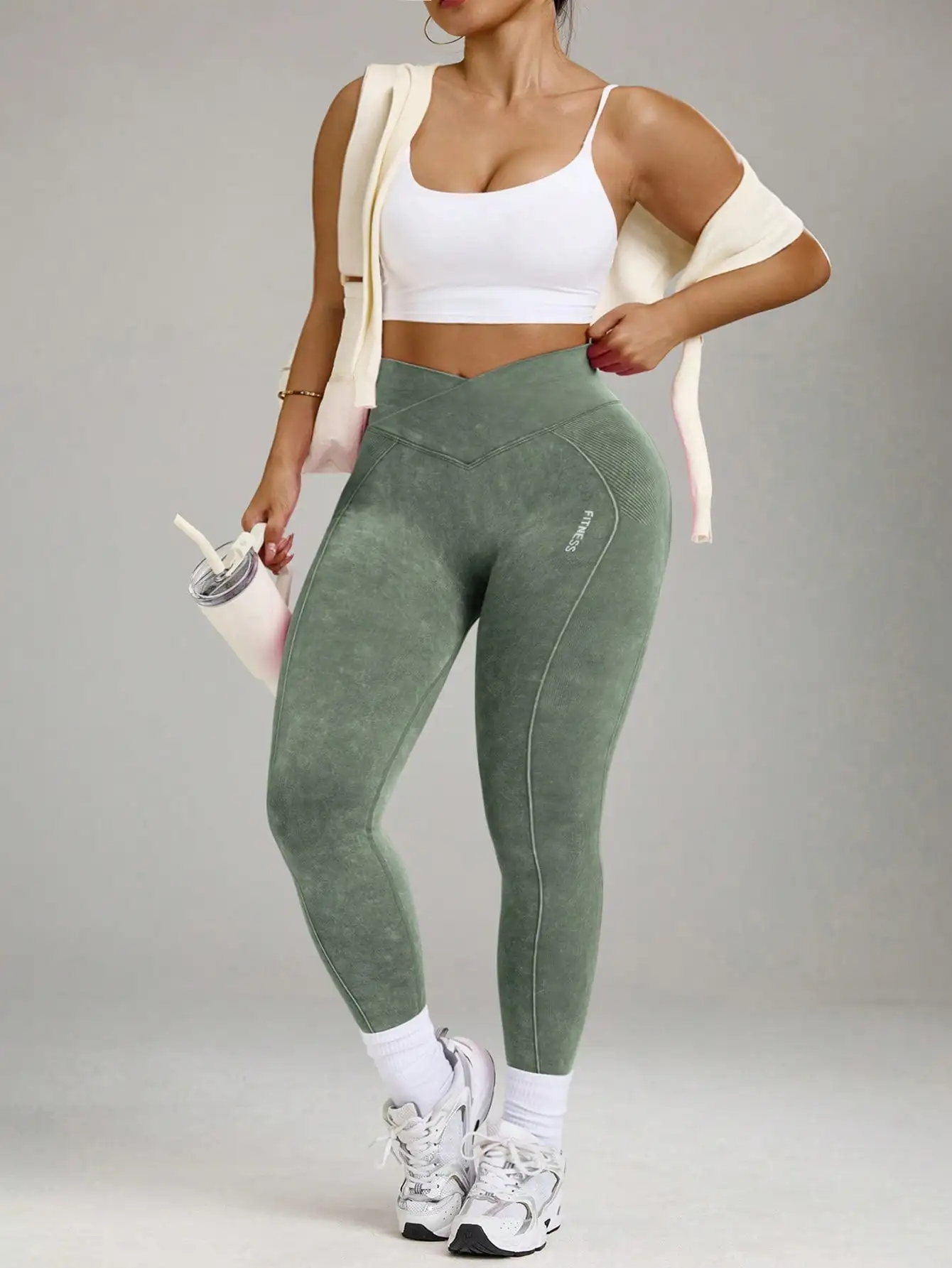 Damen Plus Size High Waist Nahtlose Yoga-Hose mit Po-Lifting-Effekt und Kreuz-V-Bund für Fitness-Workouts – Detail 11