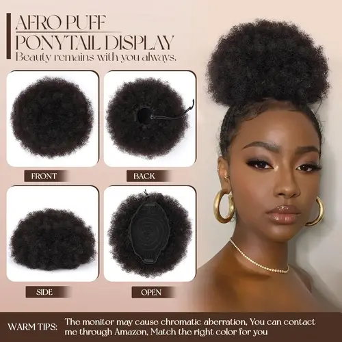 Imagen 2 del producto Extensiones de cola de caballo con cordón afro rizado de cabello humano 100% para mujeres 4 #   99J 30 Accesorios para el cabello Afro Puff rizado