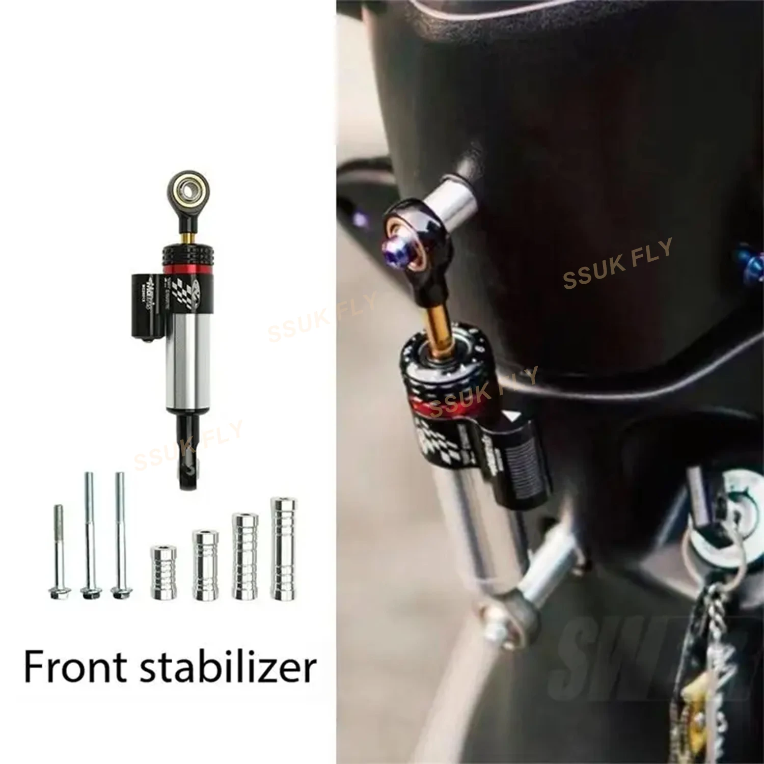 207MM Carbon Fiber Steering Damper Stabilizer Kit for Motorcycle Electric Scooter Street Bike Head Modification Anti-sway