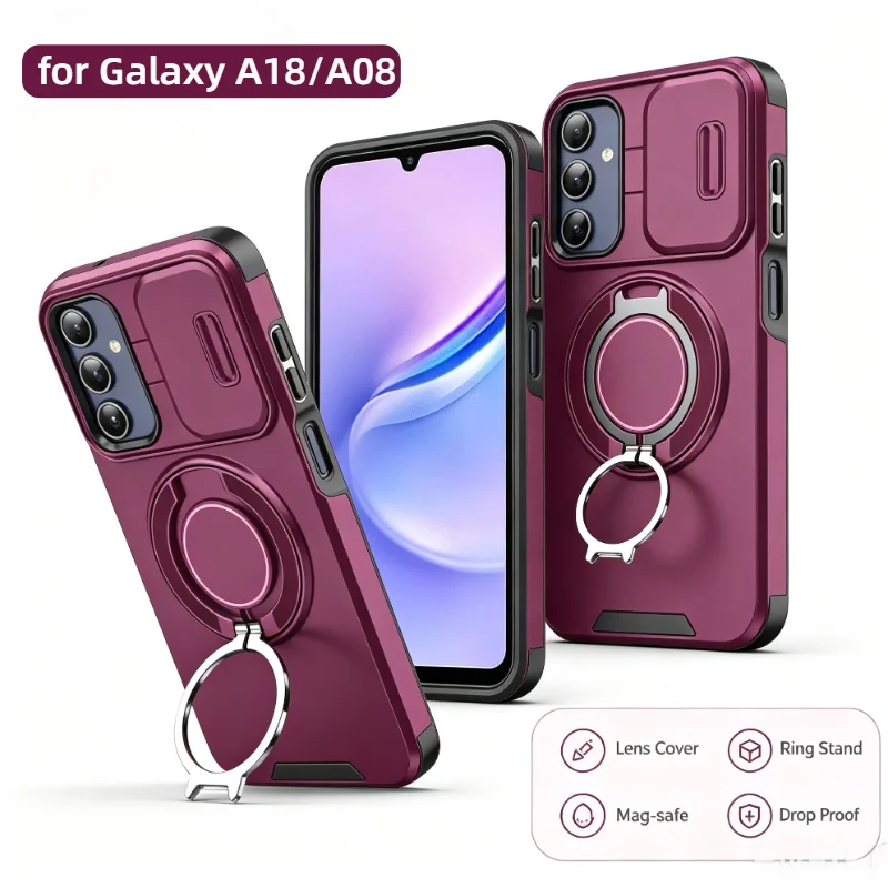 Hybrid Rugged Armor Case For Samsung Galaxy A18 A09 A57 A37 A27 A17 A07 A56 A36 A26 A16 A06 Slide Camera Rotable Bracket Cover