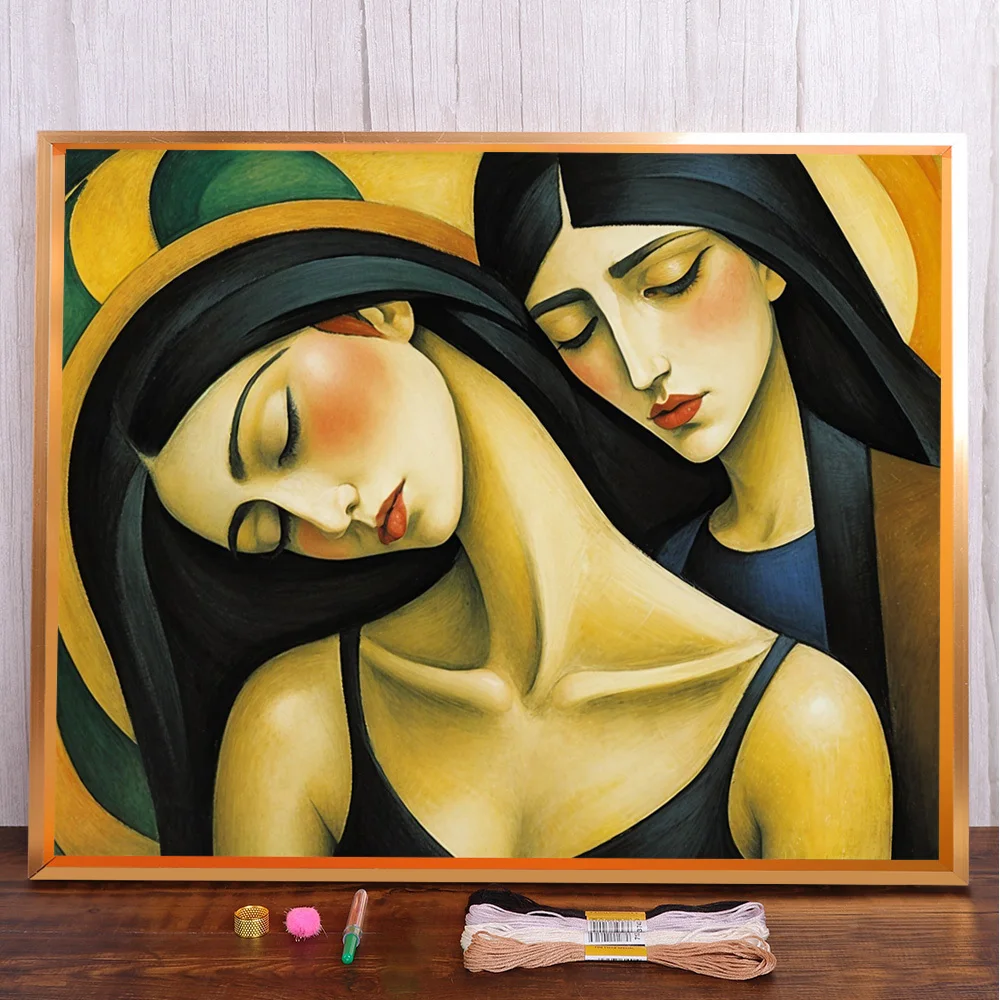 

Abstract Women Pre-Printed Cross-Stitch Kit DIY Embroidery DMC Threads Sewing Craft Hobby Handiwork For Adults Jewelry Needle