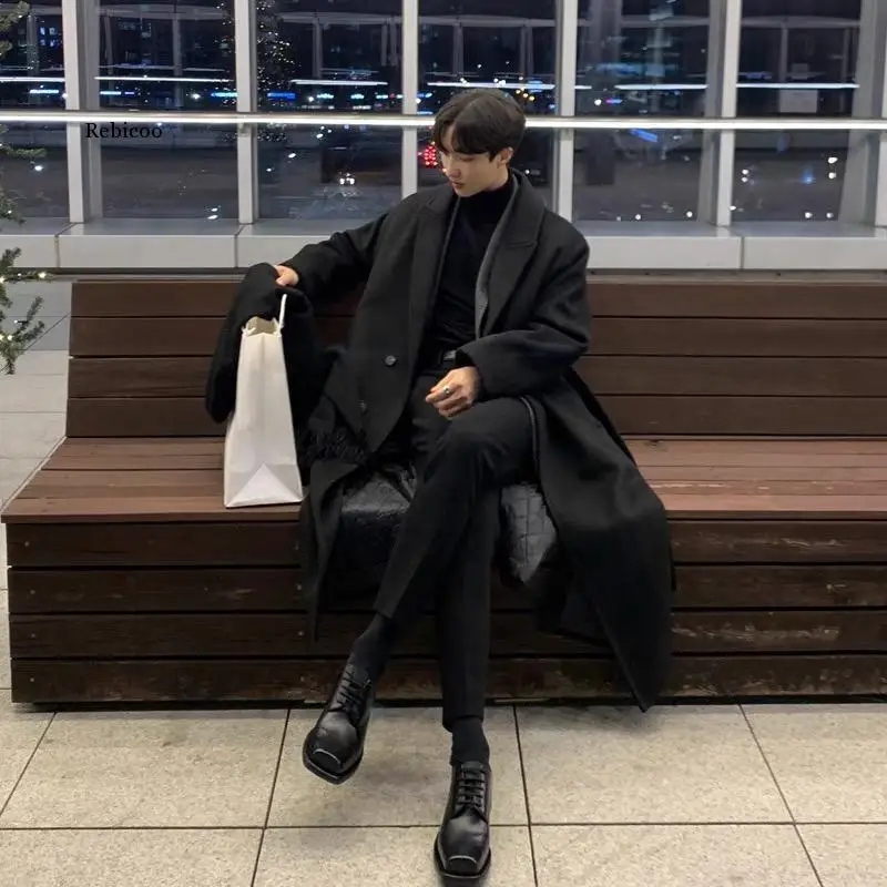 Men Fashion Winter Jacket Coats 2021 Thicken Wool Coat Mens Oversized Overcoat Male Streetwear Warm Belt Long Coat