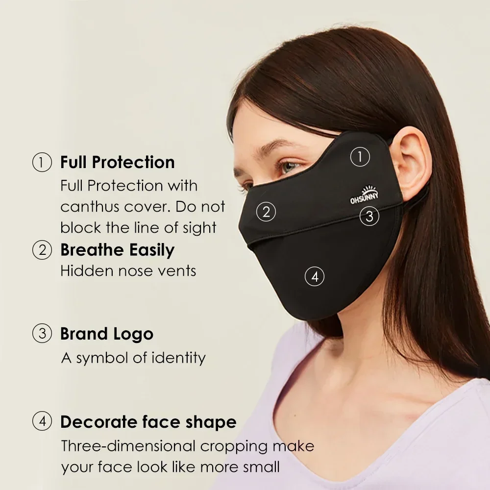 OhSunny Sun Protection Face Mask UPF 50+ Summer Outdoor Anti-UV Quick Dry Open Nose Breathable Cooling Fabric Facial Mouth Cover